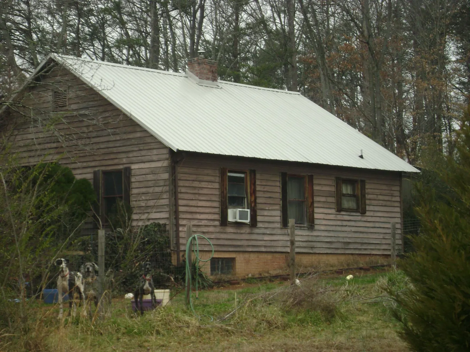 White metal roof on an old wood sided farmhouse, from a Metal Roof Installation job in Charlo